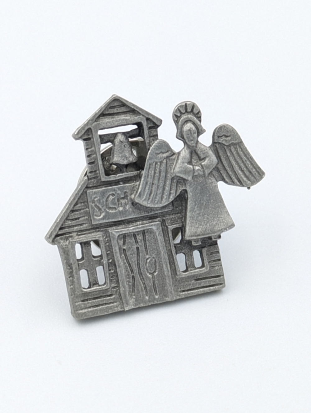 Vintage JJ Jonette pewter lapel pin church school with angel